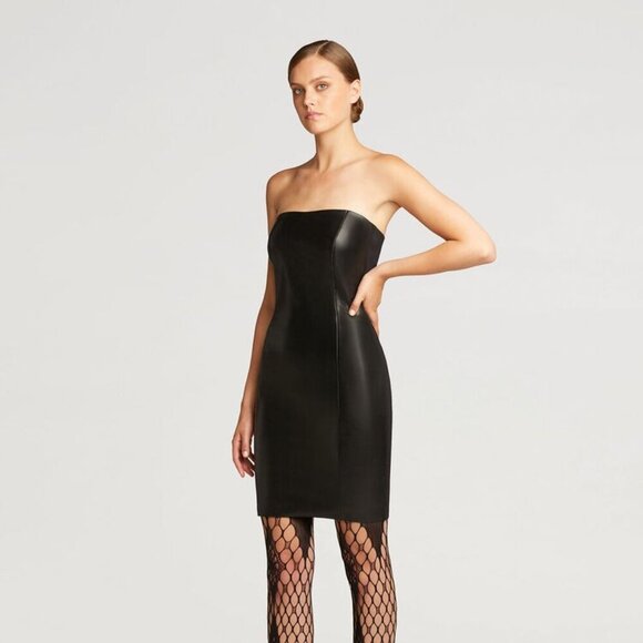 NWT WOLFORD Black Vegan Leather Jo Mini Tube Dress Size EU40/US10 - Picture 2 of 9